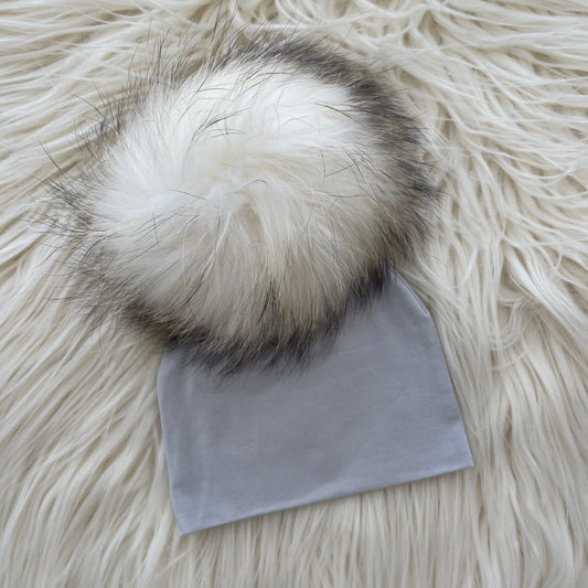 Light Gray Hat Ivory Pompom