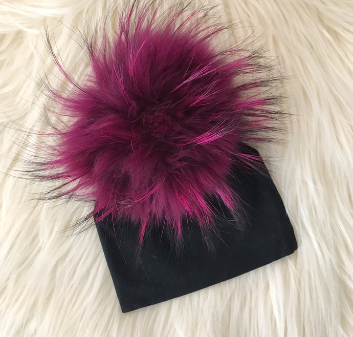 Black Hat Hot Pink Pompom - The Gifted Baby NY