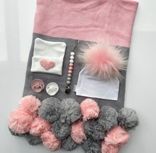 Load image into Gallery viewer, Pink and Gray Pompom Blanket