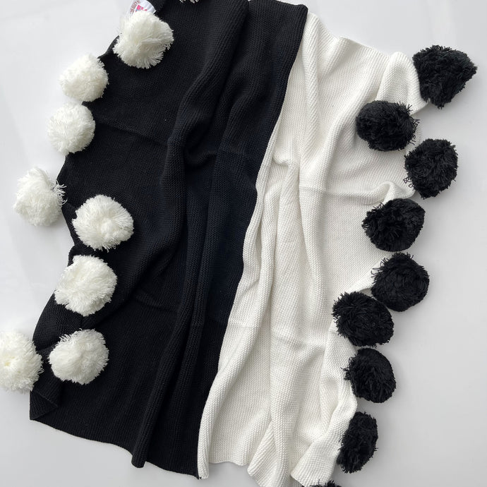 Black and White Pompom Blanket