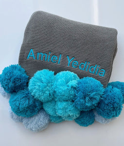 Blue Ombré Pompom Blanket