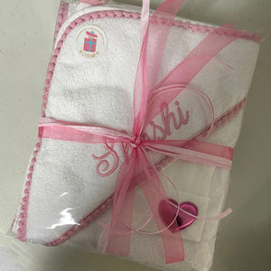 Pink Pompom Trim Towel (with embroidery)