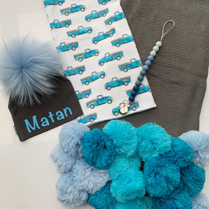 Blue Ombré Pompom Blanket - The Gifted Baby NY
