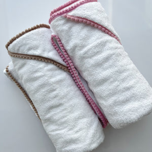 Pink Pompom Trim Towel (with embroidery)