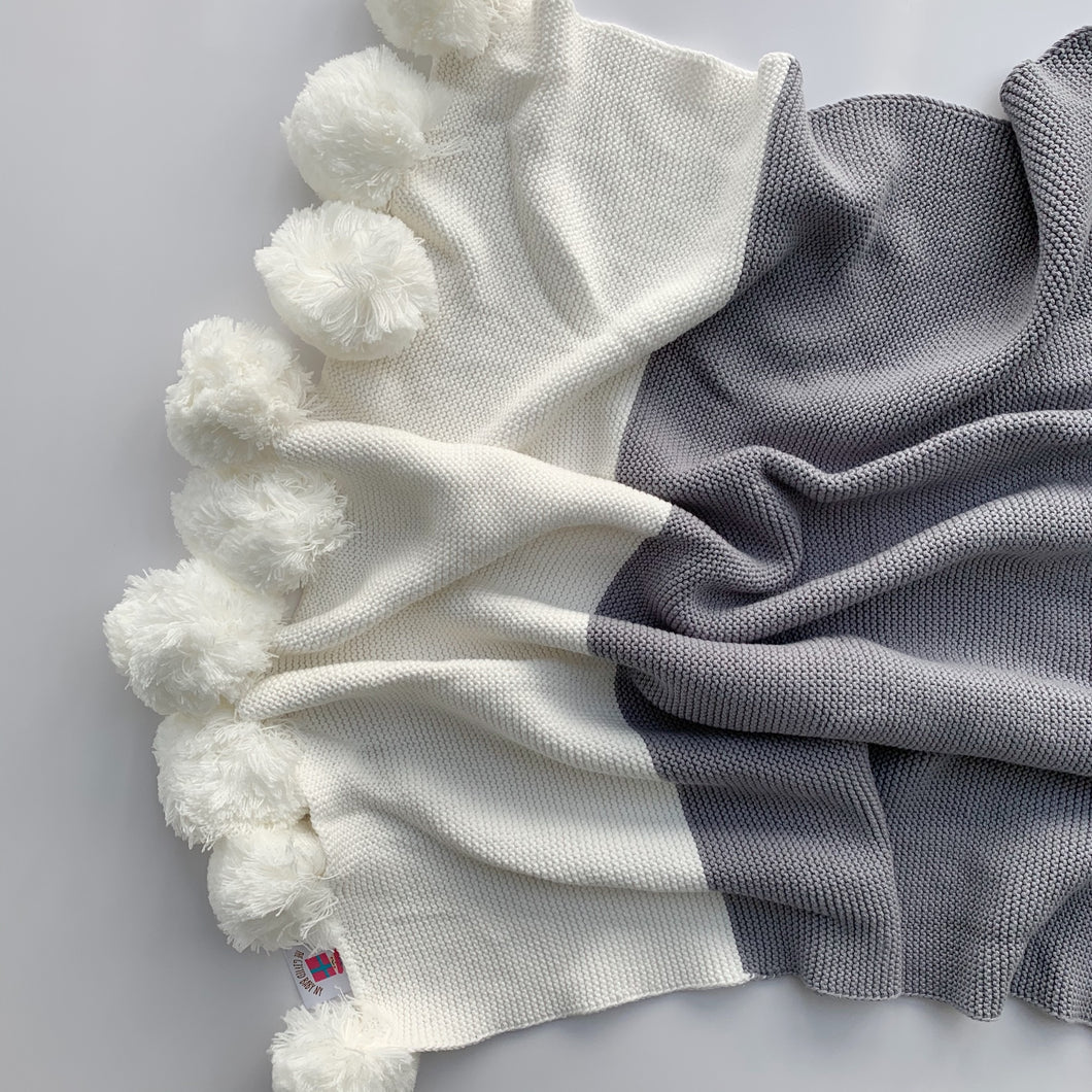 Gray and White Pompom Blanket - The Gifted Baby NY