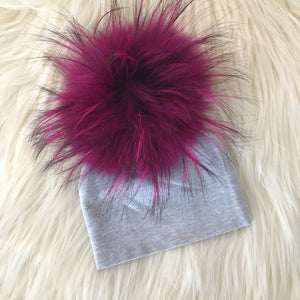 Heather Gray Hat Hot Pink Pompom - The Gifted Baby NY