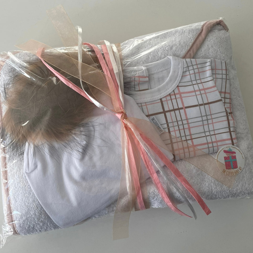 Plaid Onesie + Towel Layette Gift Set