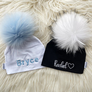 Embroidered Pompom Hats