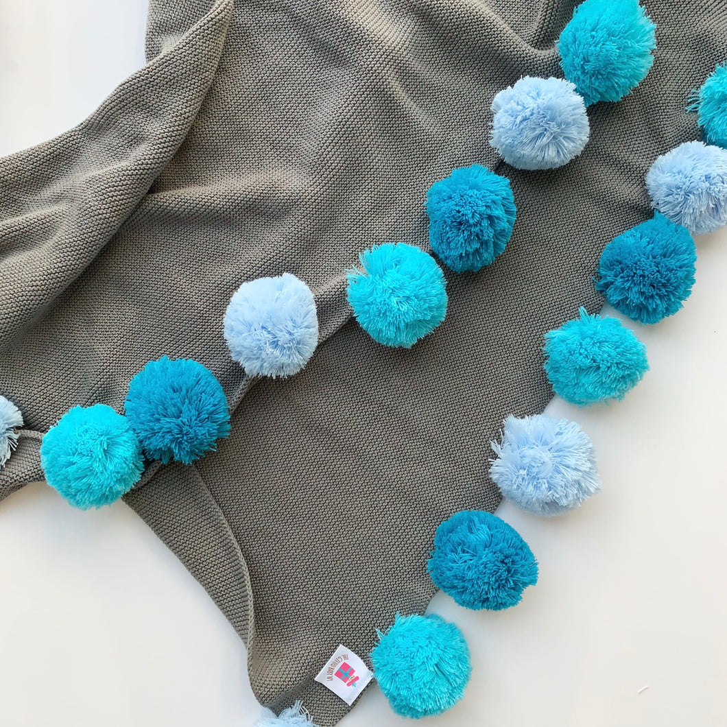 Blue Ombré Pompom Blanket - The Gifted Baby NY