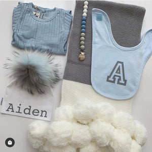 Gray and White Pompom Blanket