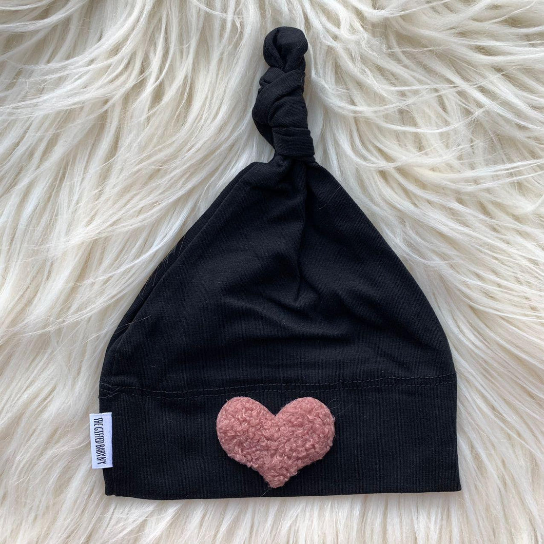 Black Hat Fuzzy Mauve Heart - The Gifted Baby NY