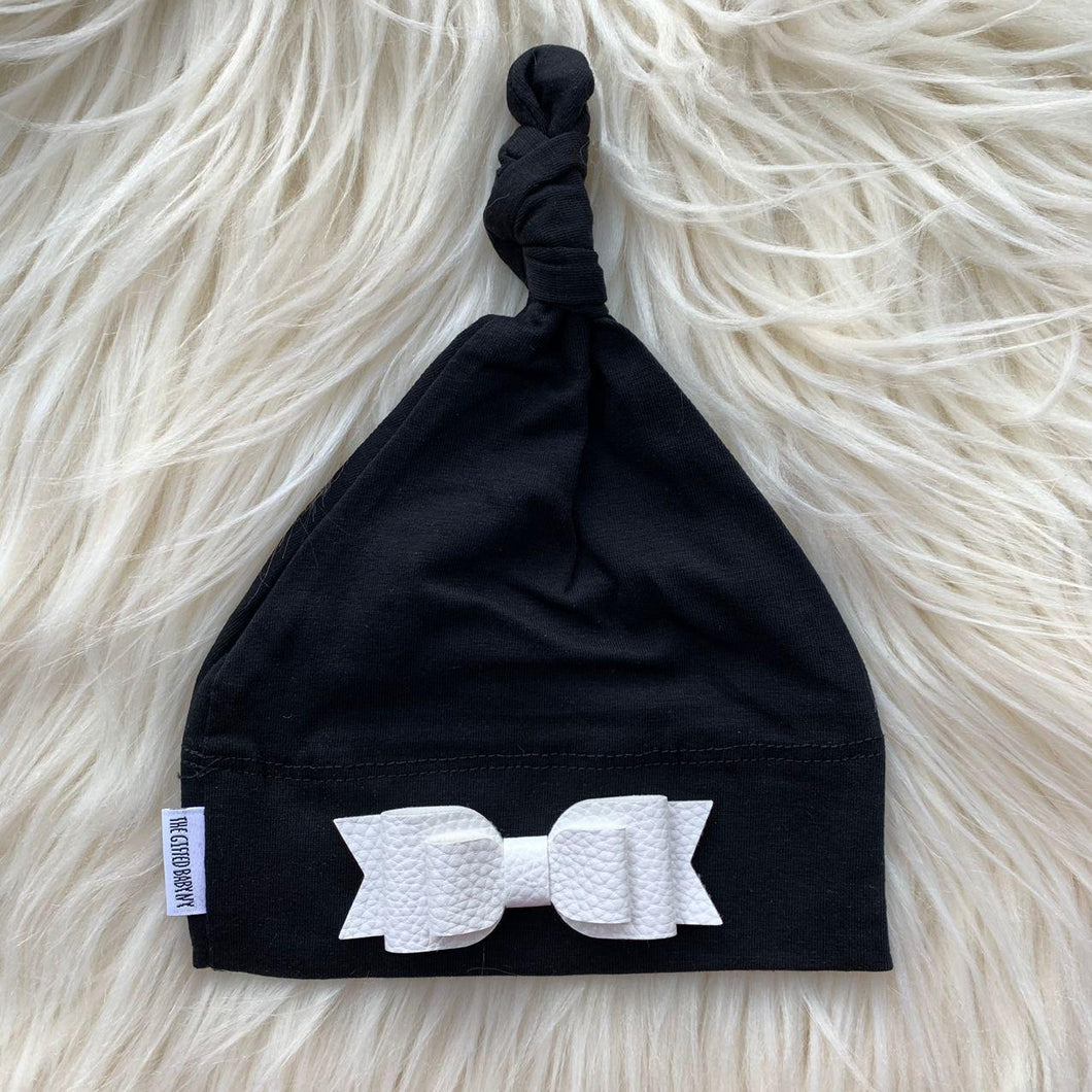 Black Hat White Leather Bow - The Gifted Baby NY