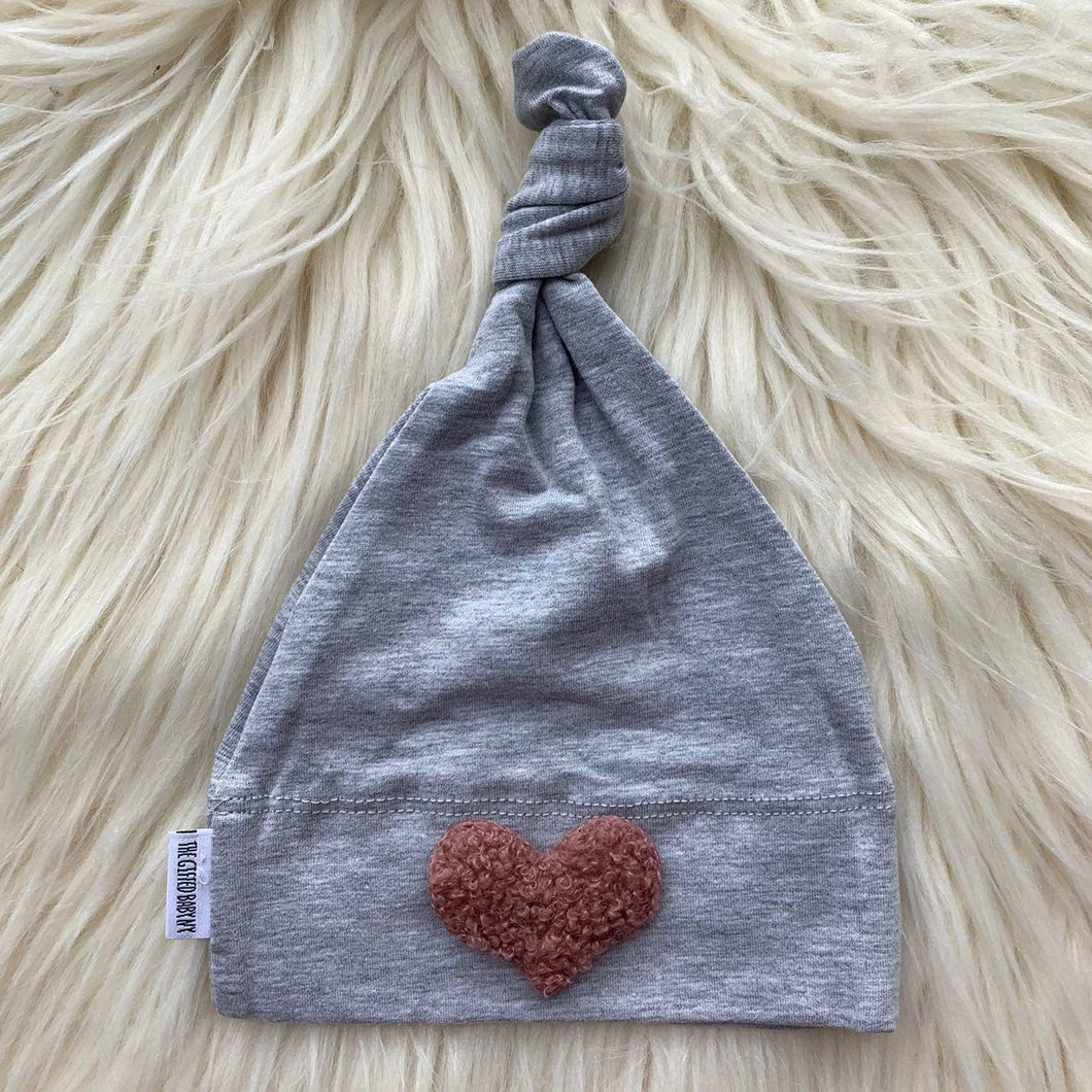 Heather Hat Fuzzy Muave Heart - The Gifted Baby NY