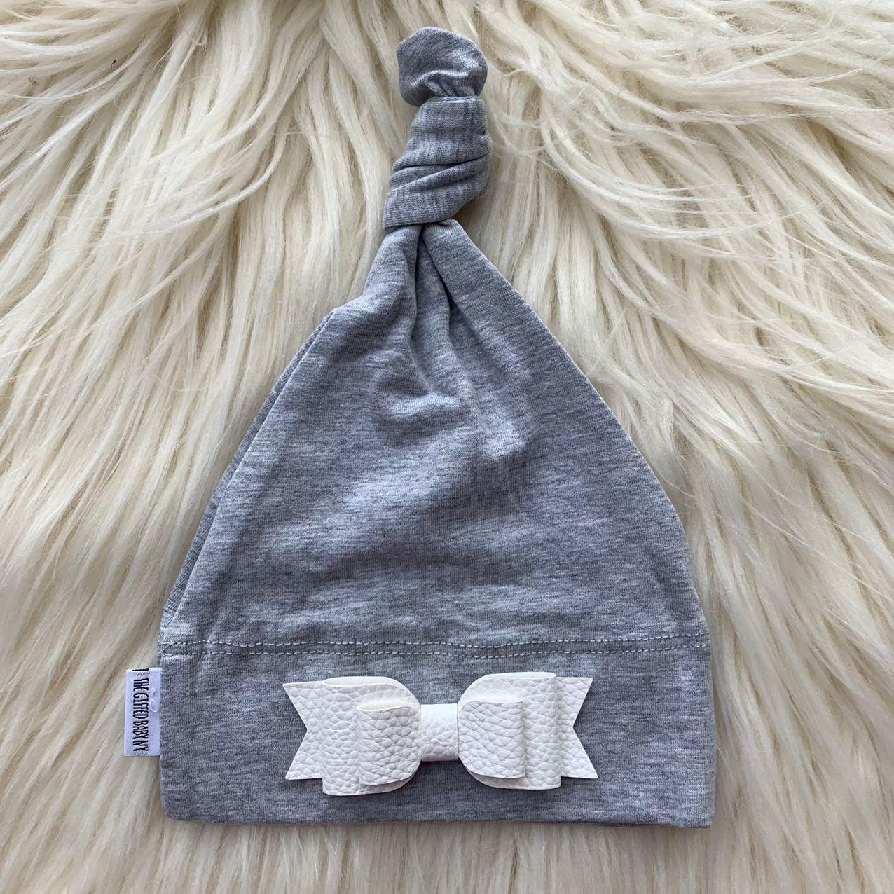 Heather Hat White Leather Bow - The Gifted Baby NY