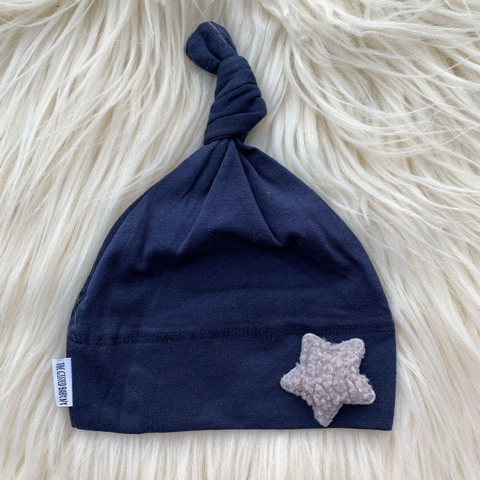 Navy Hat Gray Fuzzy Star - The Gifted Baby NY