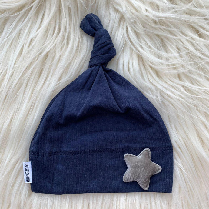Navy Hat Gray Velvet Star - The Gifted Baby NY