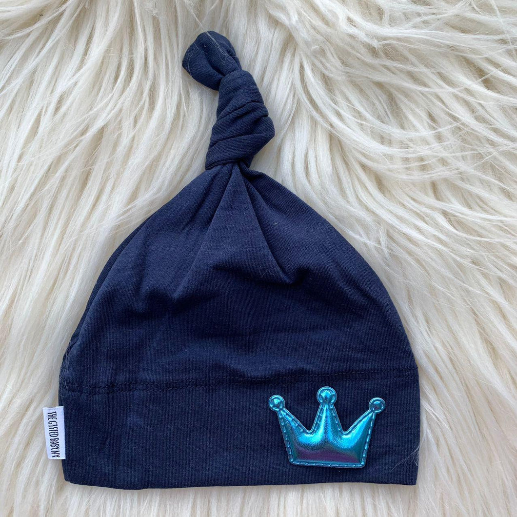 Navy Hat Blue Metallic Crown - The Gifted Baby NY