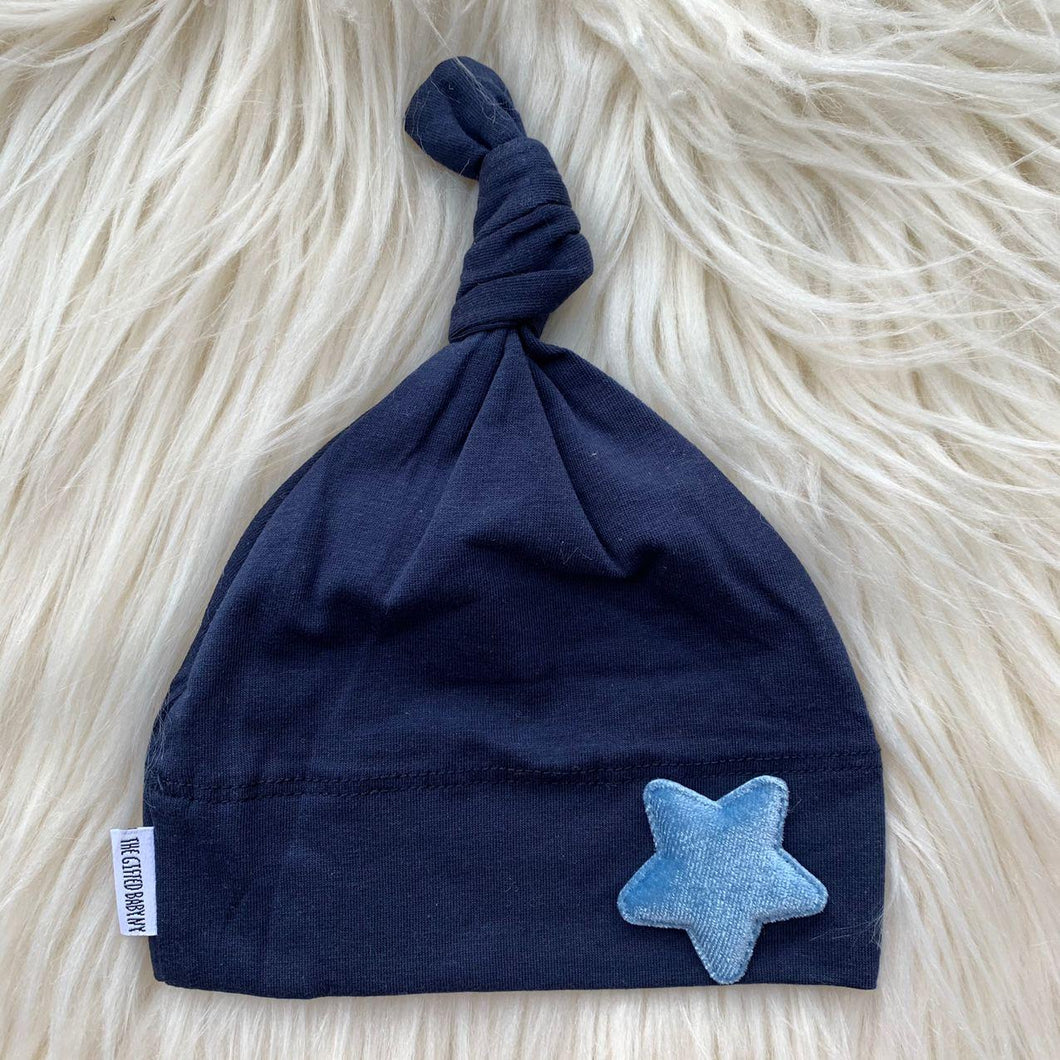 Navy Hat Light Blue Velvet Star - The Gifted Baby NY