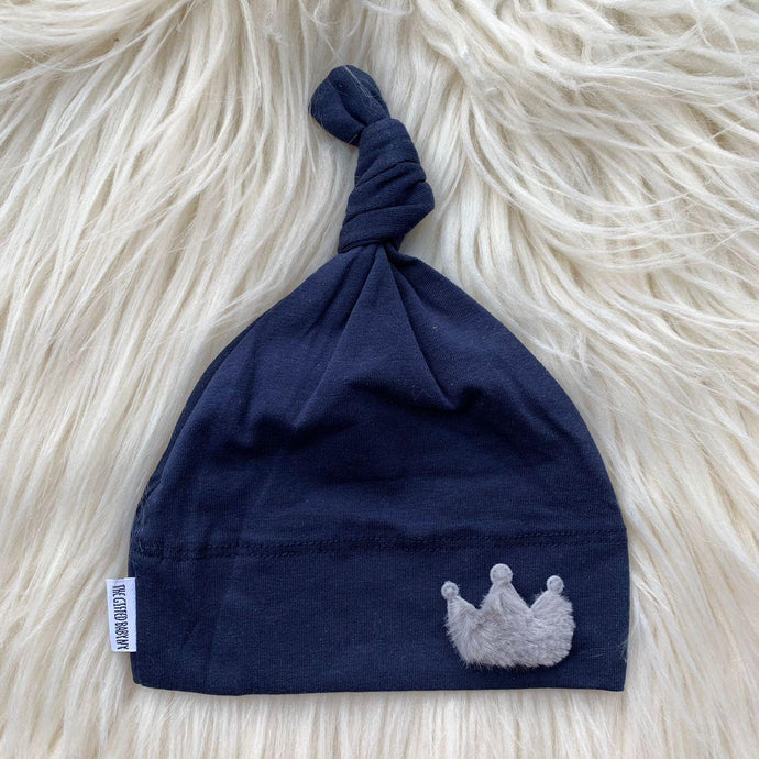 Navy Hat Gray Furry Crown - The Gifted Baby NY