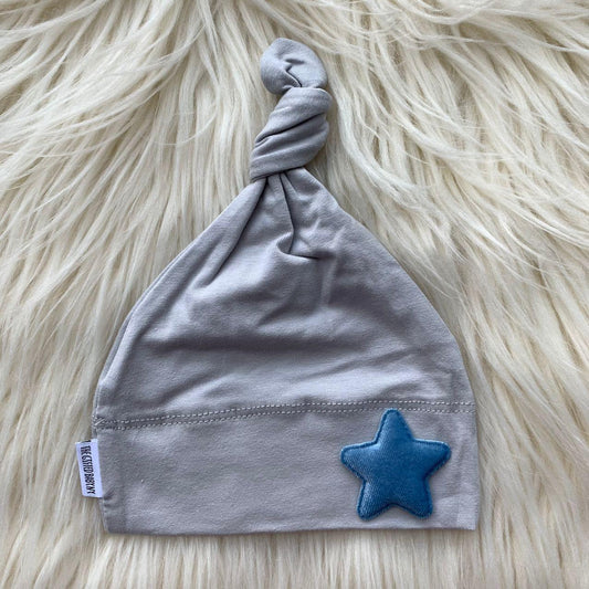 Light Gray Hat Light Blue Velvet Star - The Gifted Baby NY