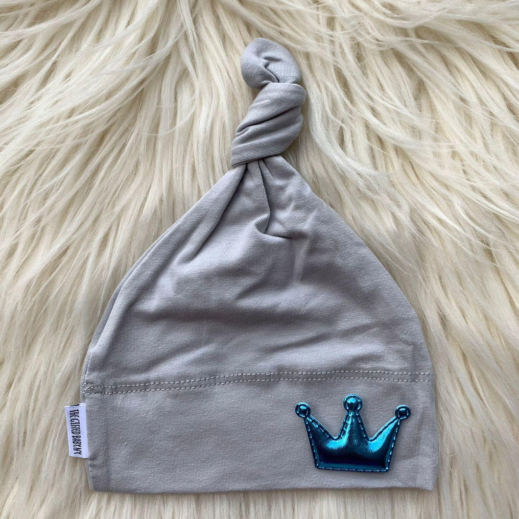 Light Gray Hat Blue Metallic Crown - The Gifted Baby NY